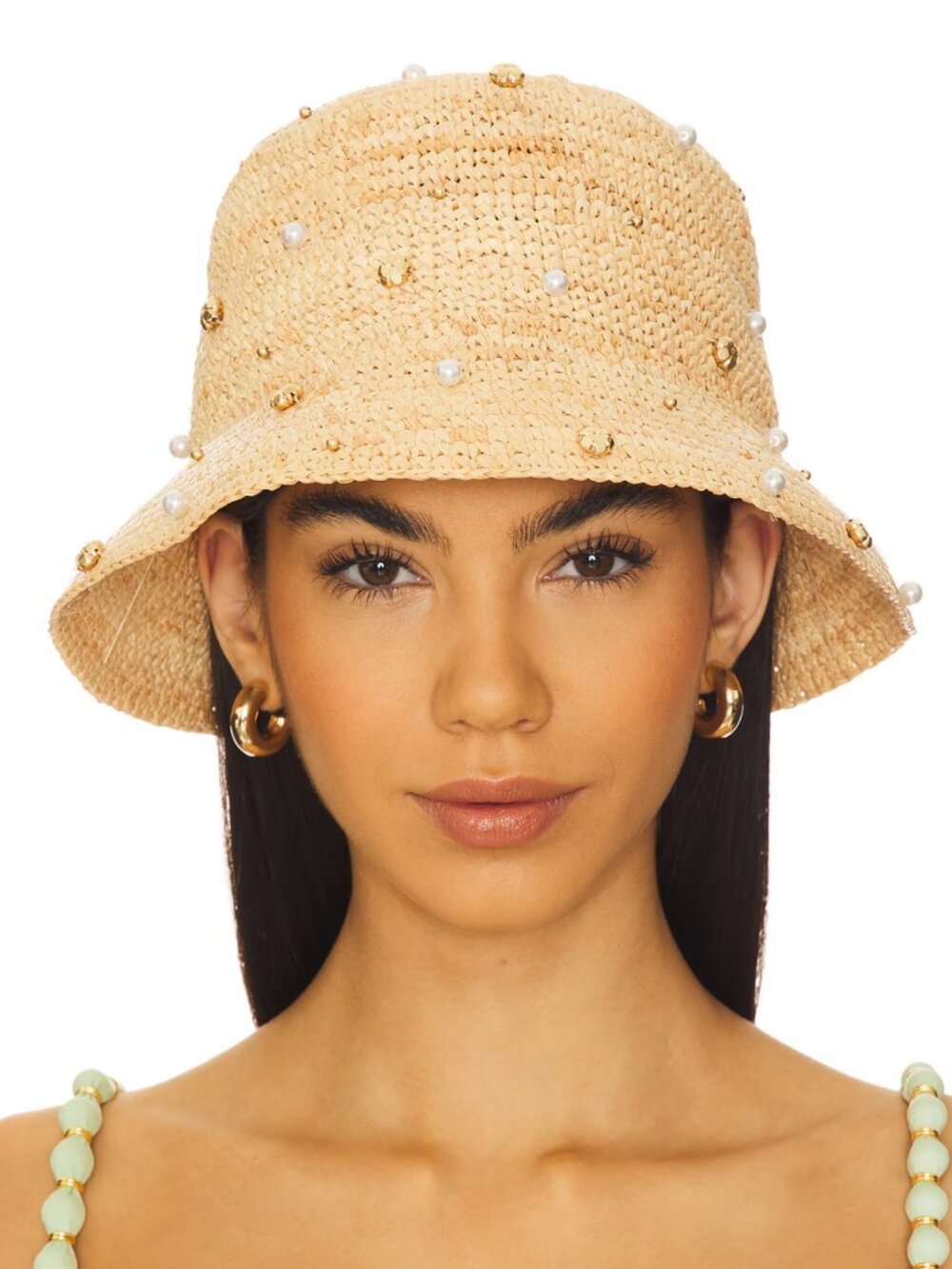 Revolve Nikki Beach Pearle Bucket Hat - NWT Bachelorette Bridal Pearl Straw Hat